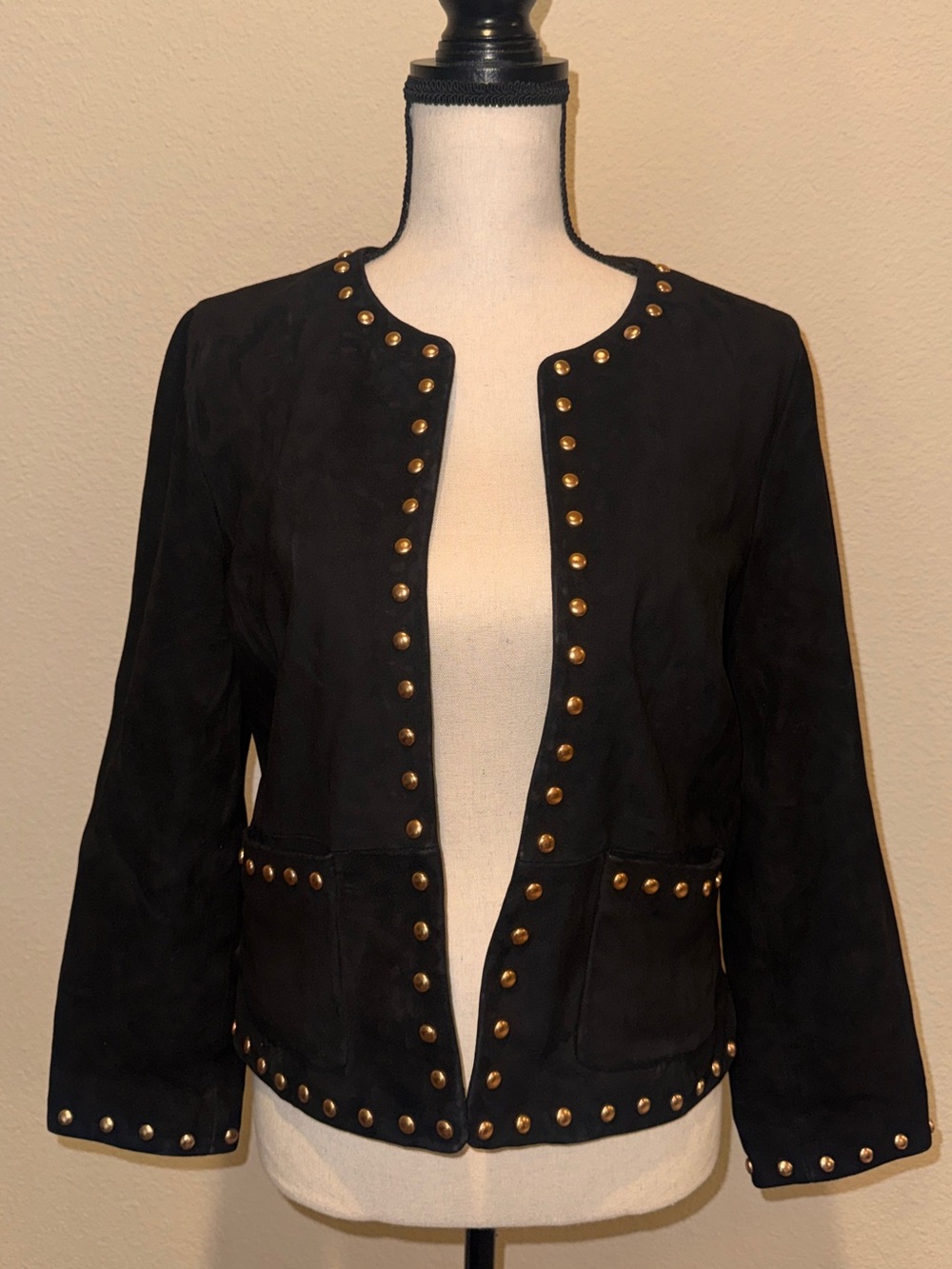 Kate Spade Black Suede Jacket with Gold Studs - Picture 2 of 8
